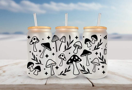 Mushrooms garden FOR Libbey glass can 16oz UV DTF cup wrap decals for tumblers