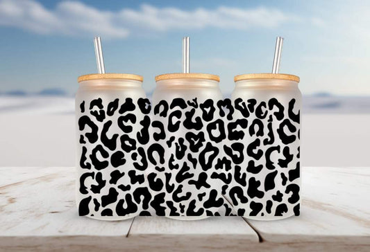 Cheetah print leopard in black FOR Libbey glass can 16oz UV DTF cup wrap decals for tumblers