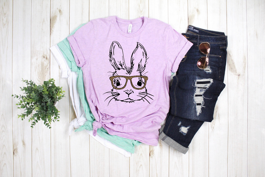 Cute Easter Bunny face with Leopard Glasses TRANSFER ONLY